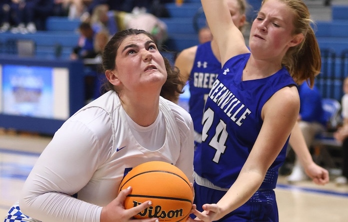 Jordan Holten (41) of Columbia gets a rebound nthen shoots against Greenville in the 2024 Columbia Tip off Classic at Columbia High School on Monday, November 18, 2024. Paul Baillargeon