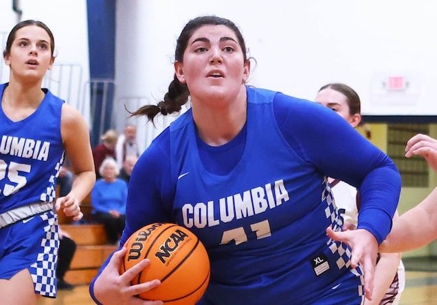 Brooke Bolsen (40) of Columbia goes in for a layup against Gibault at the Gibault Candy Cane Classic girls Christmas Tournament at Gibault Catholic High School on Saturday, December 21, 2024. Paul