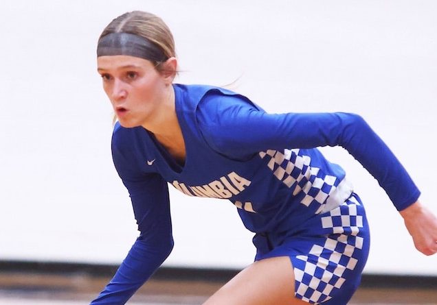 Sam Schmuke (3) of Columbia looks to score against Gibault at the Candy Cane Classic girls Christmas Tournament at Gibault Catholic High School on Saturday, December 21, 2024. Paul Baillargeon